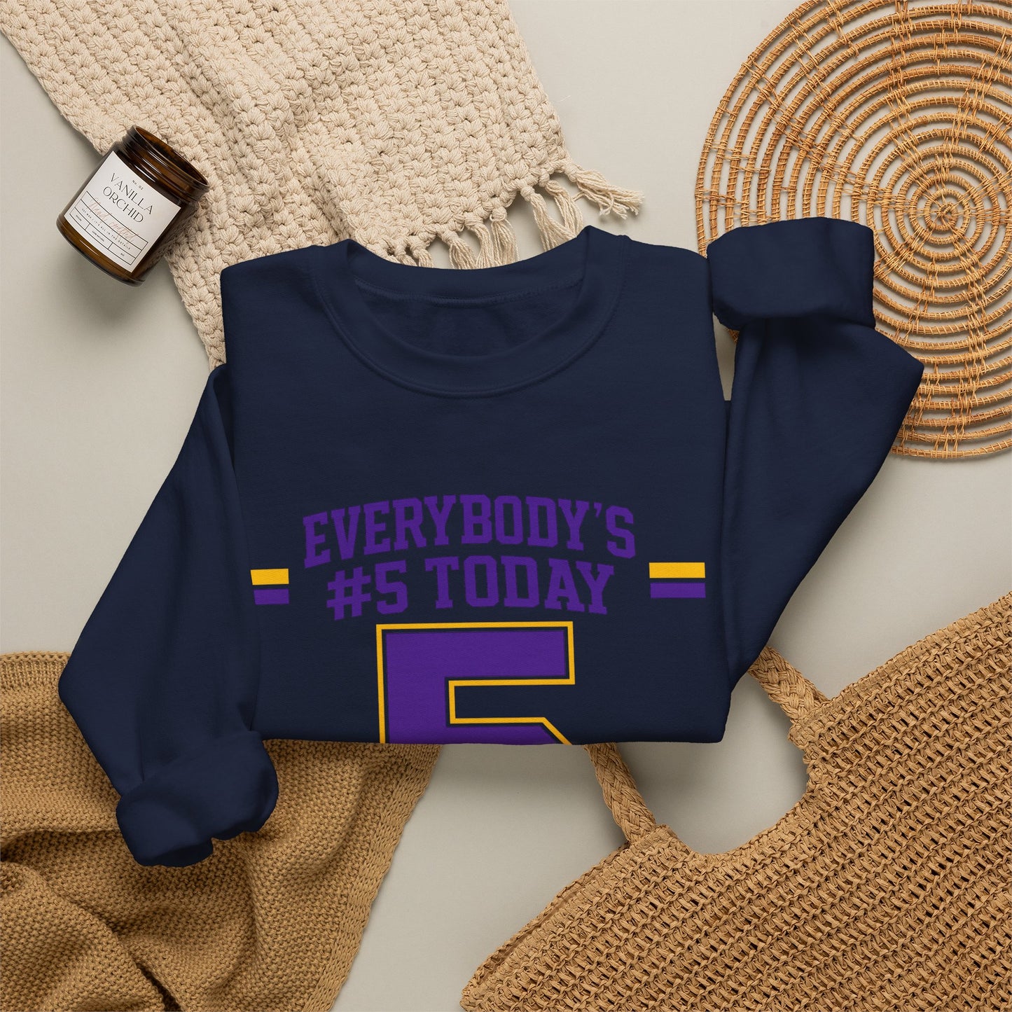 Crewneck Sweatshirt - "Everybody's #5 Today" Retro Sports Number Design
