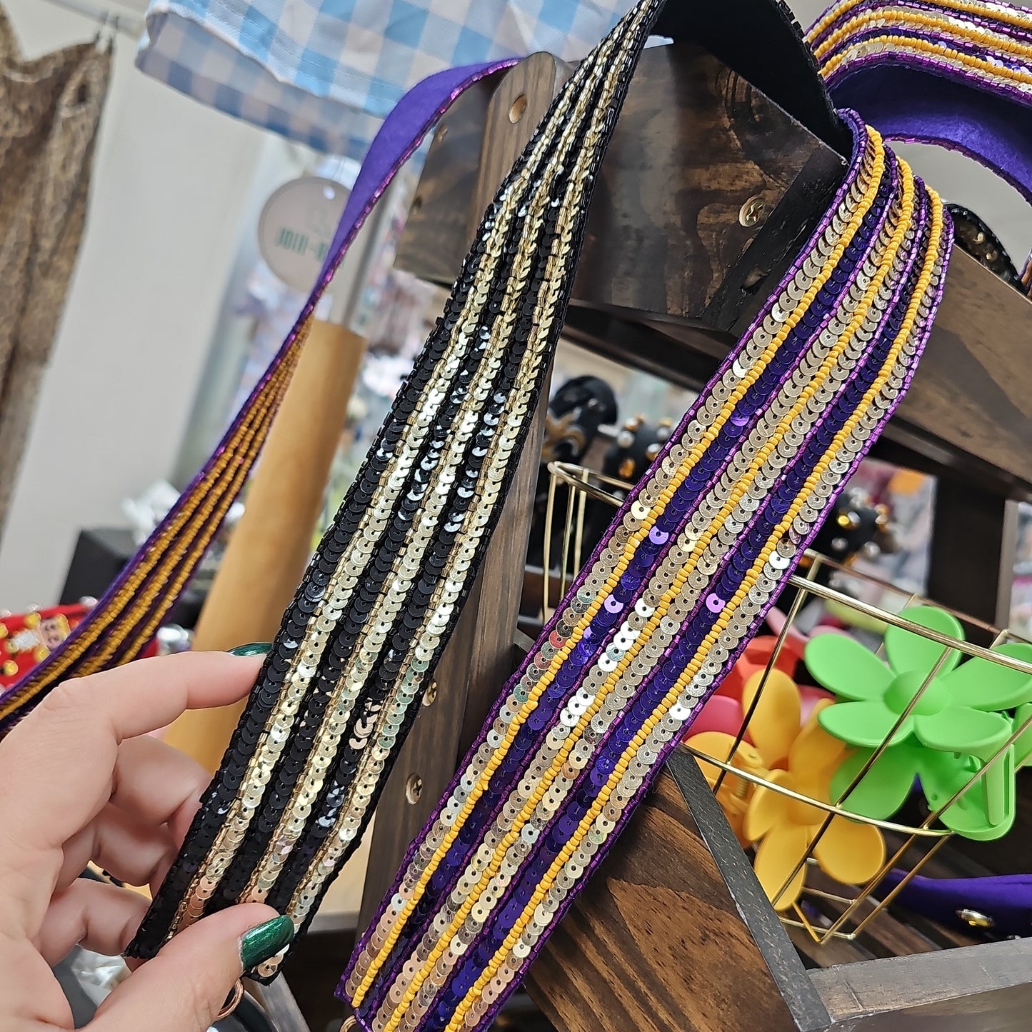 Beaded Purse Straps Black and Gold or Purple and Gold