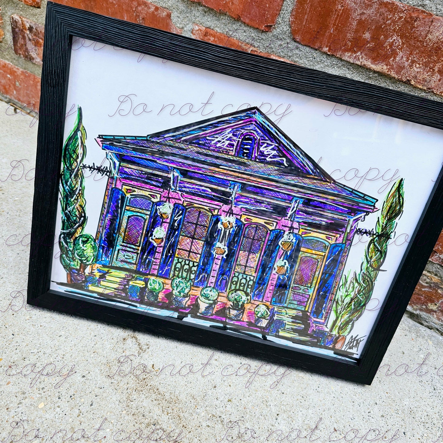 Purple NOLA shotgun house original artwork