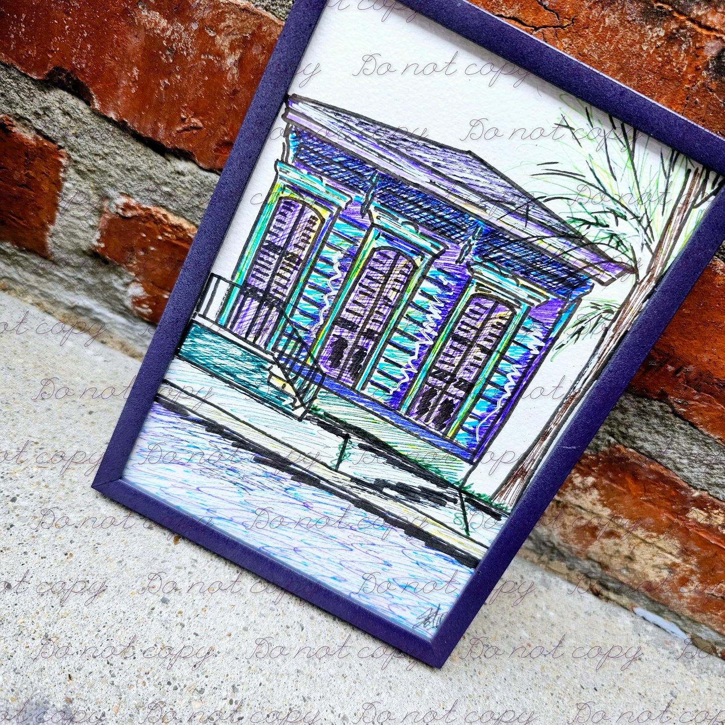 Teal and Purple Shotgun house original artwork