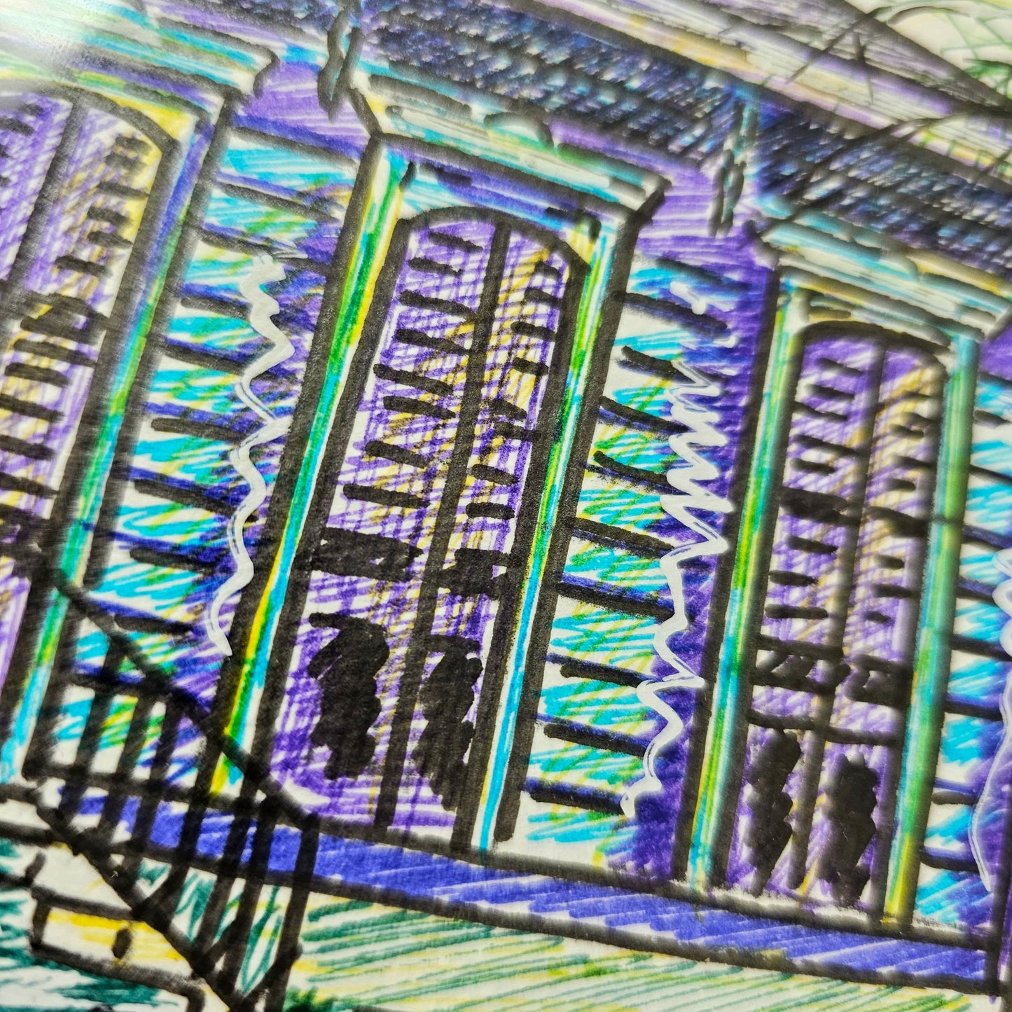Teal and Purple Shotgun house original artwork