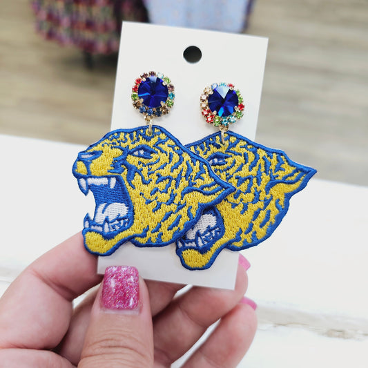 Blue and gold Jaguar Earrings