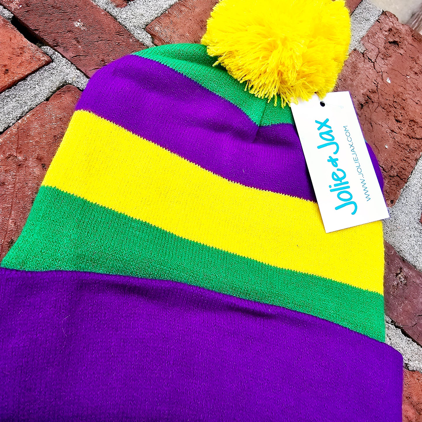 Stripe Mardi Gras Beanie with pompom