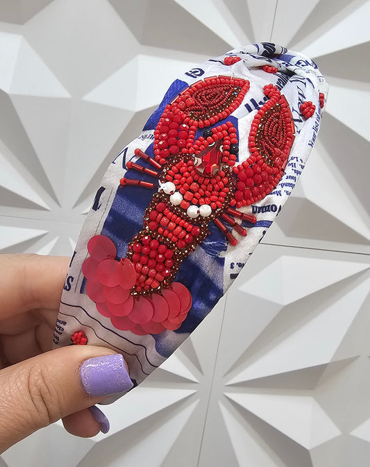 Newspaper crawfish headband women’s Louisiana New Orleans seafood