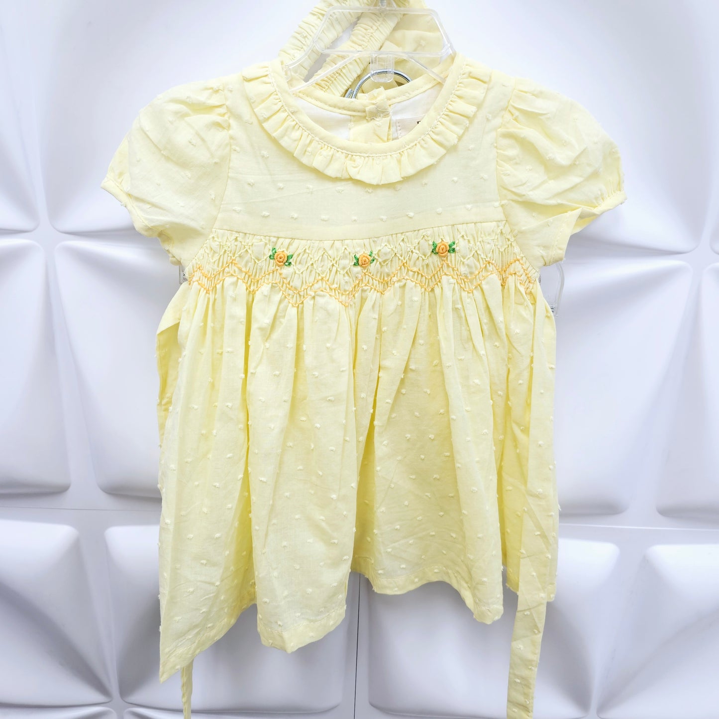 Yellow Swiss Dot Smocked Set