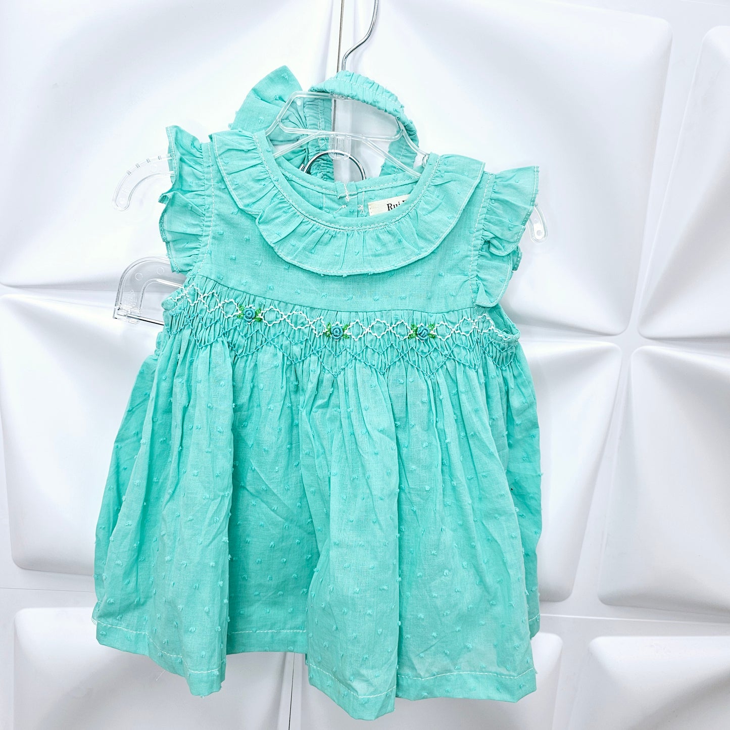 Teal Swiss Dot Smocked Set