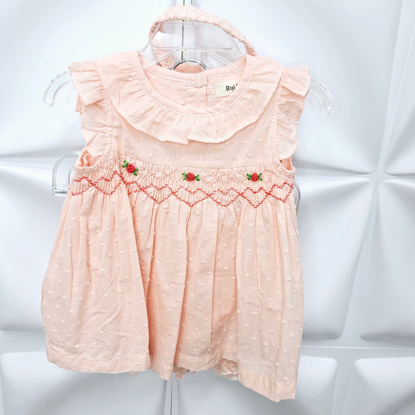 Pink Swiss Dot Smocked Set