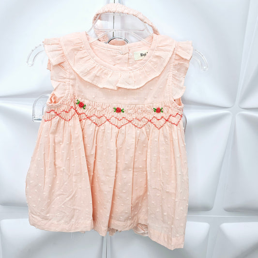 Pink Swiss Dot Smocked Set