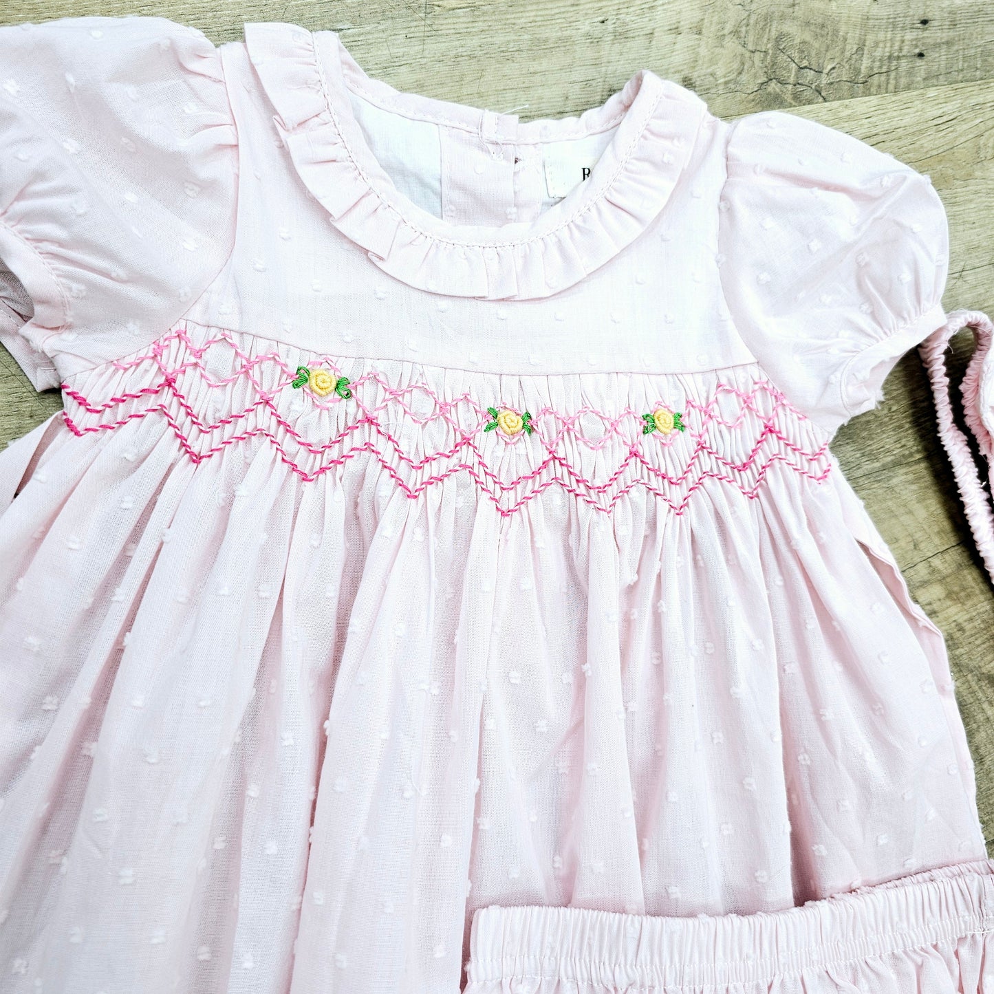 Pastel Pink Swiss Dot Smocked Set