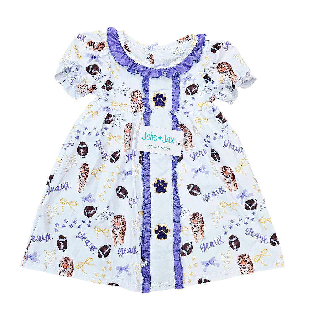 Game Day Tiger Embroidered Paw print Dress
