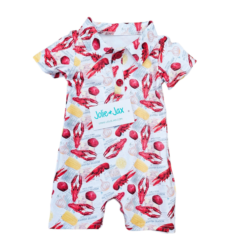 Newspaper Crawfish Polo Romper