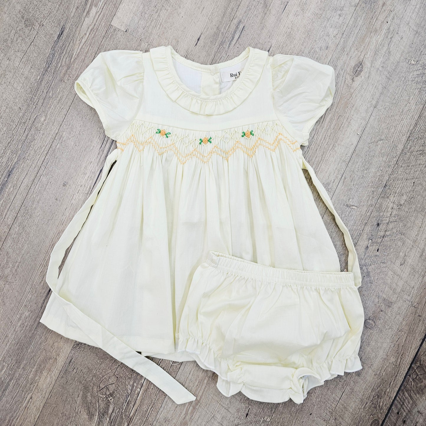 Yellow Smocked Set with Bloomers Dress