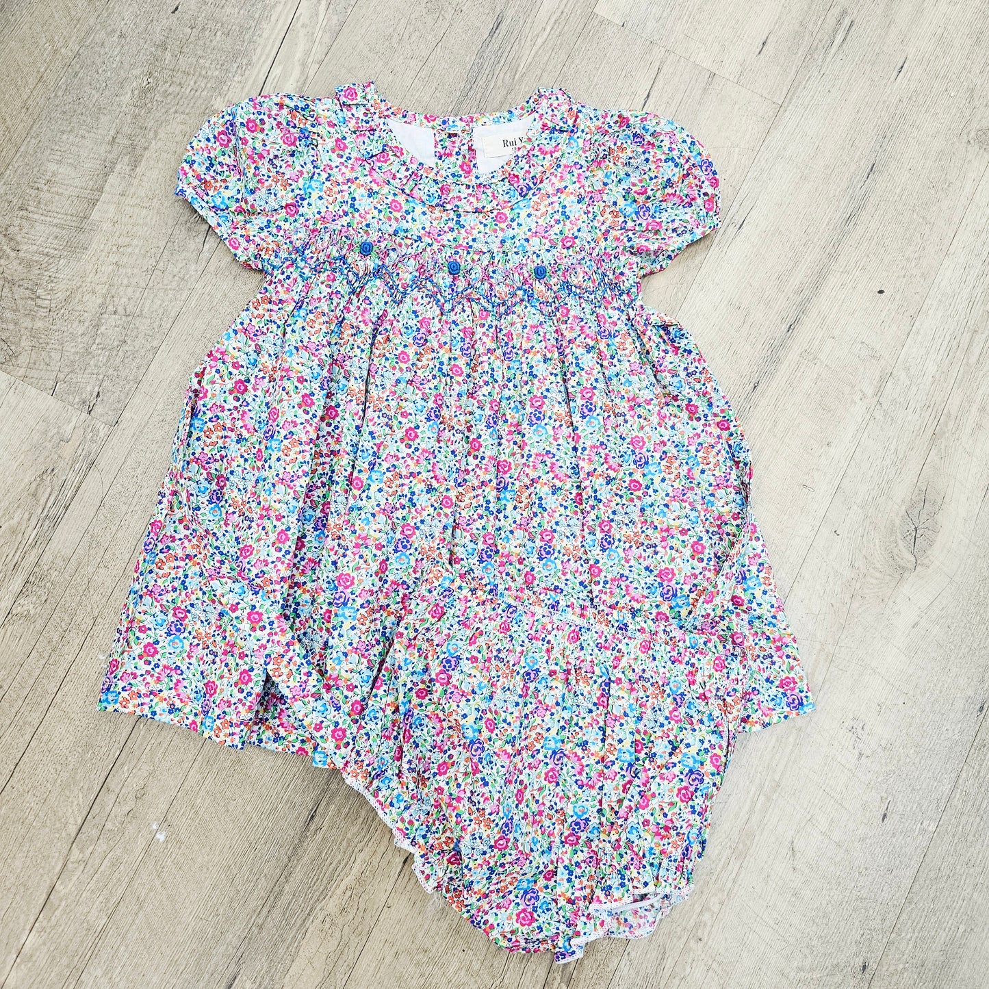 Pink & Blue Floral Smocked Set