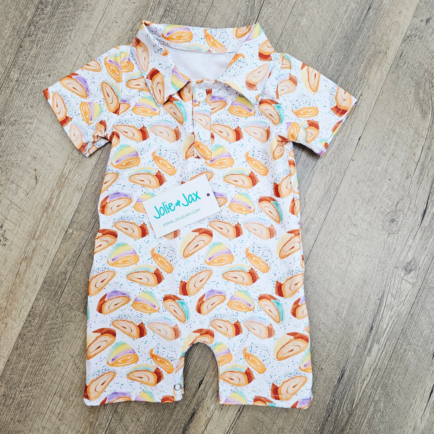King Cake Splatter Kid's Polo Romper
