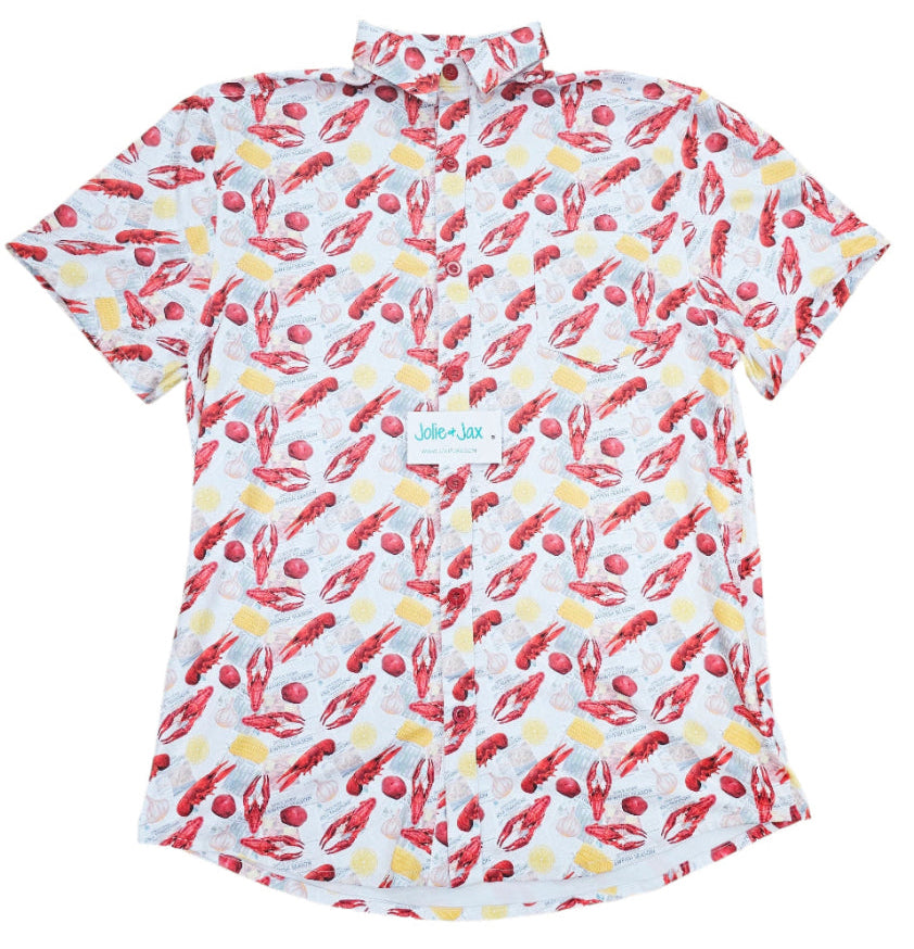 Crawfish, corn, potato newspaper men’s, New Orleans, Mandeville, Louisiana