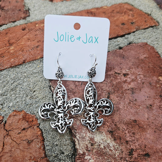 Silver Fleur De Lis Scroll Earrings