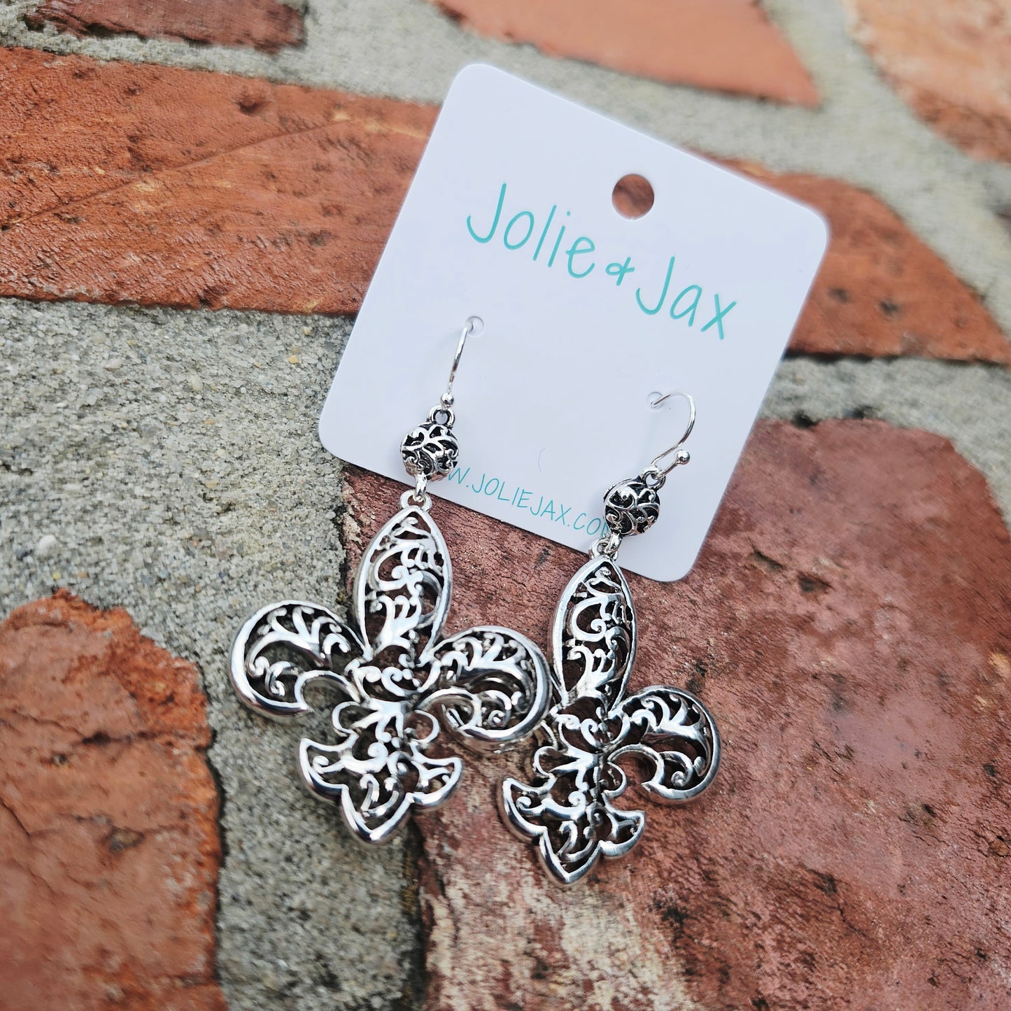 Silver Fleur De Lis Scroll Earrings