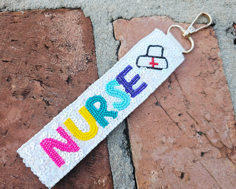 Nurse beaded wristlet keychain