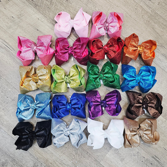 Glitter, bows colors, pink, blue, purple, brown, red, white yellow