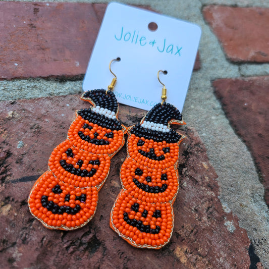 Pumpkin Halloween seed bead earrings