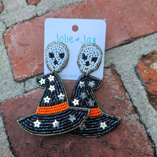 Skull and Witch Hat Seed Bead earrings