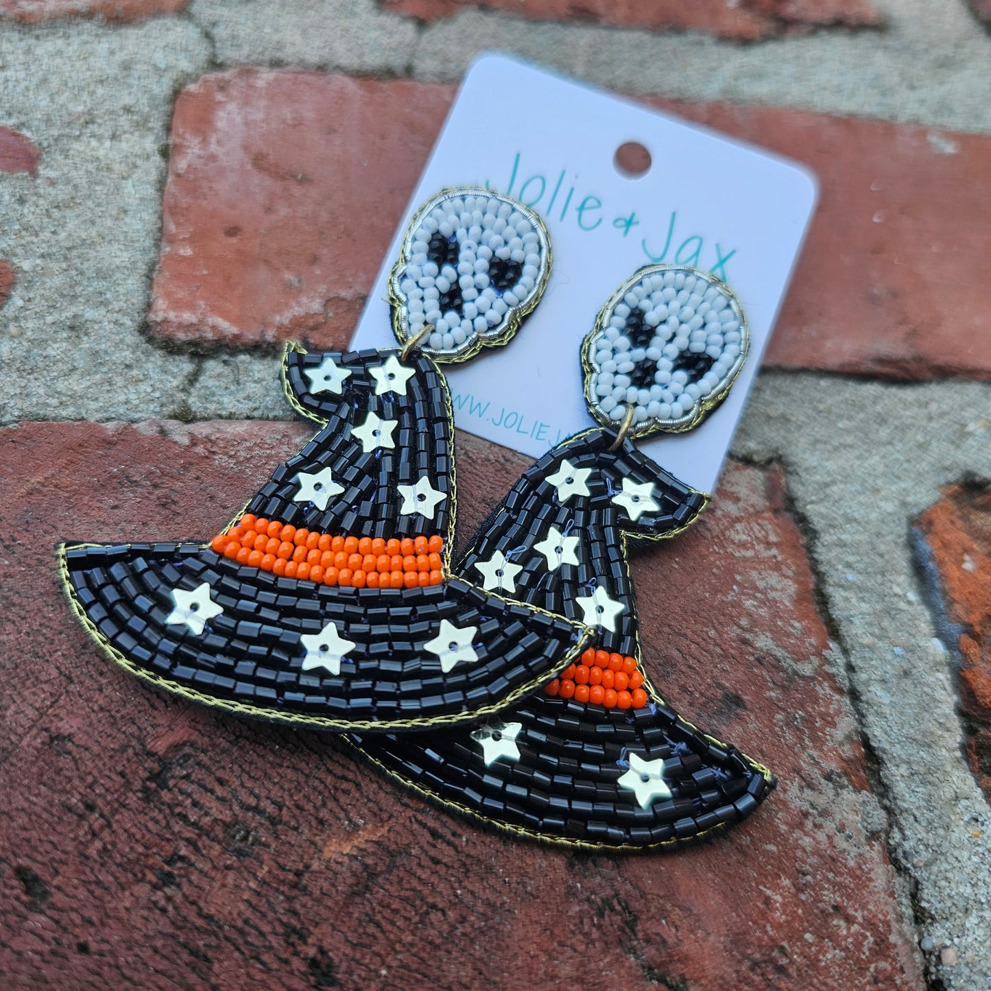 Skull and Witch Hat Seed Bead earrings