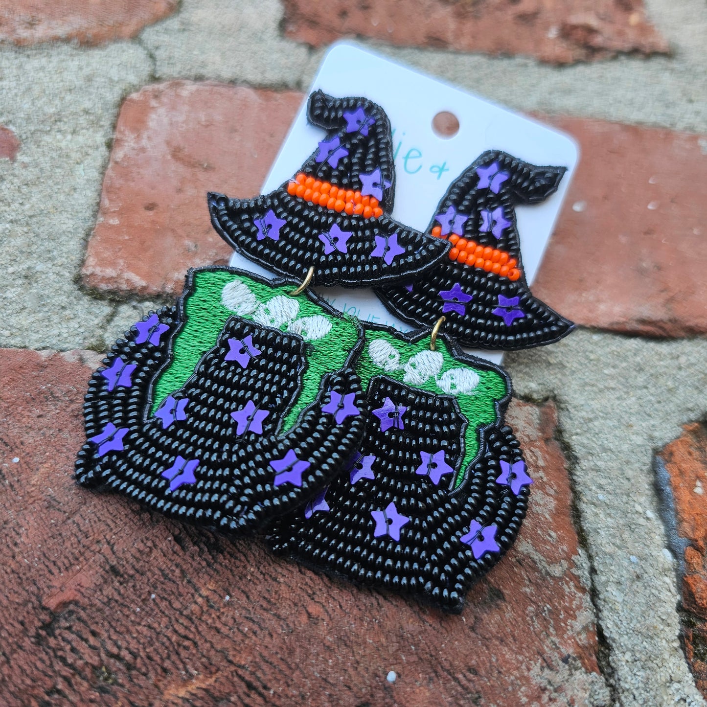 Witch Hat Cauldron Seed Bead Earrings