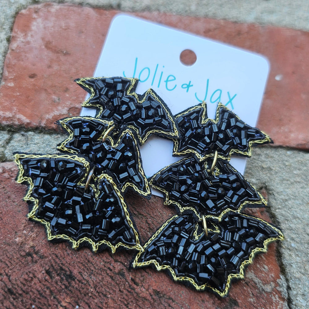 Halloween bats flying seed bead earrings