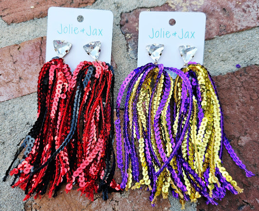 Earrings, tassel purple gold