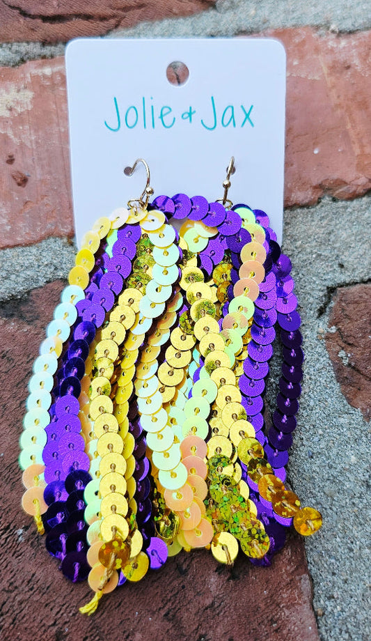 Purple gold tassel earrings