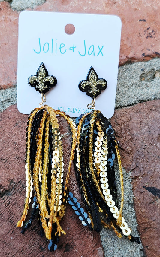 Black gold tassel earrings
