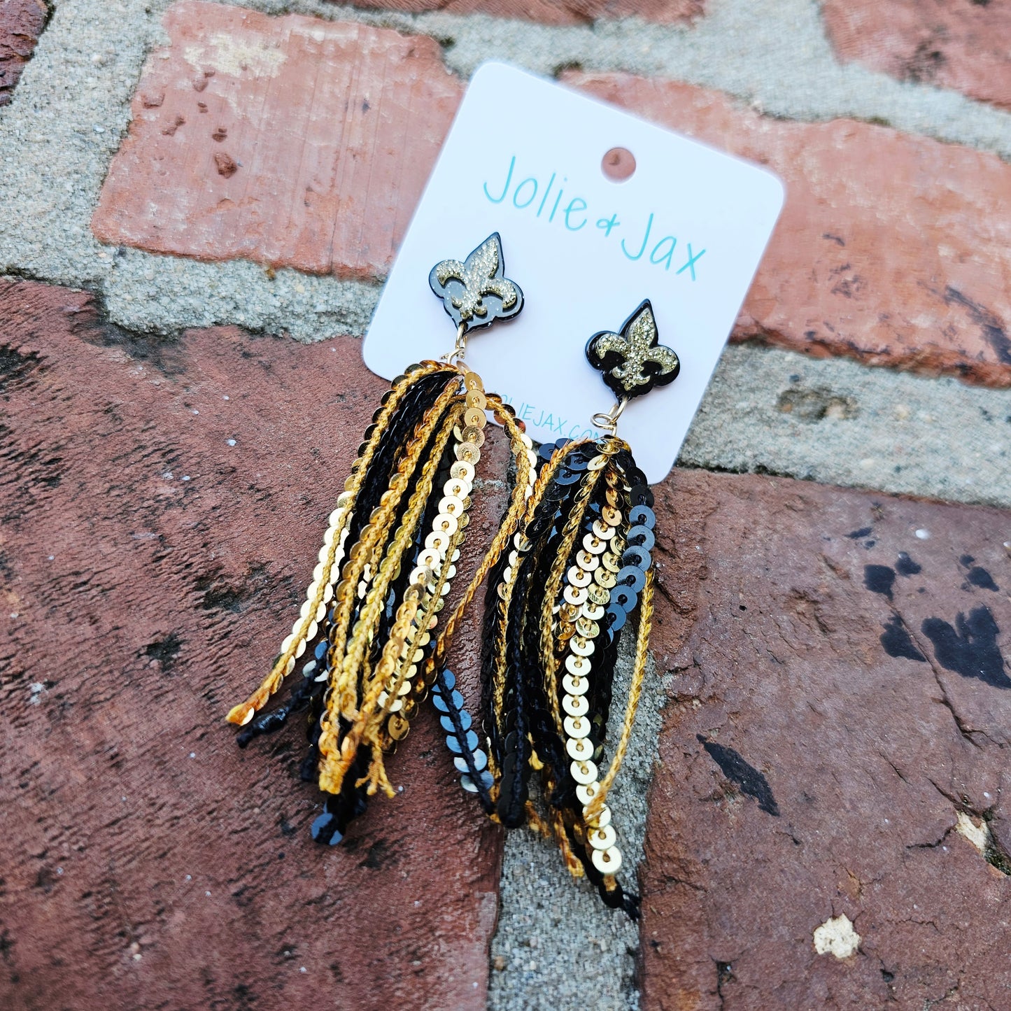 Fleur De Lis Post Sequin Tassel Earrings