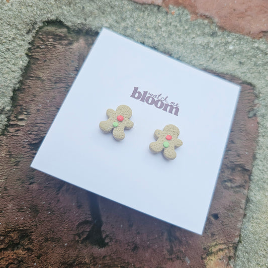 Gingerbread Men Stud Clay Earrings (Handmade)