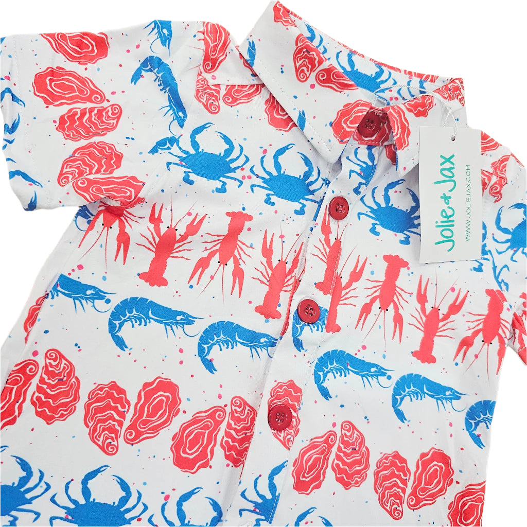 Patriotic Seafood Boy's Button Down