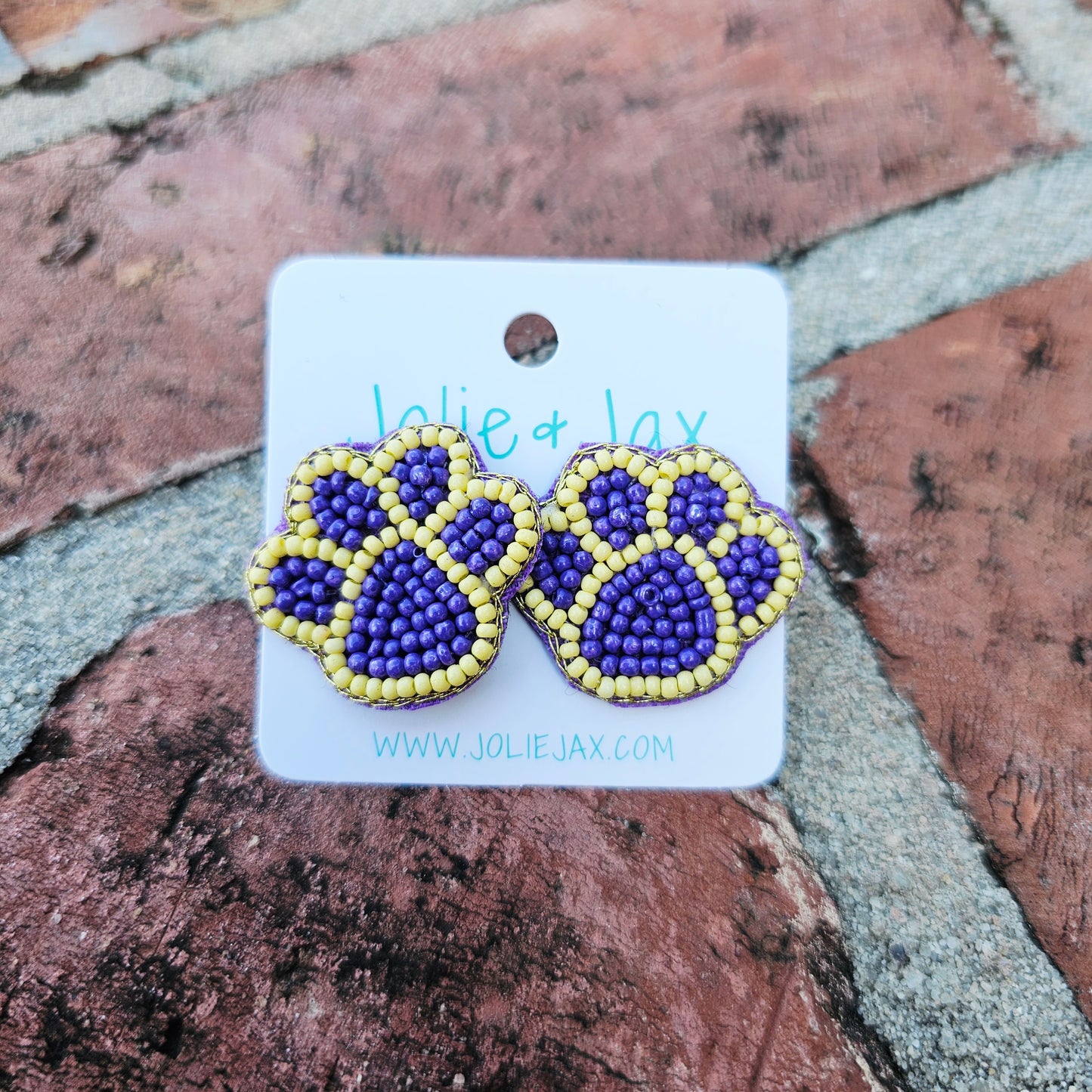 Paw Print Beaded Stud Earrings