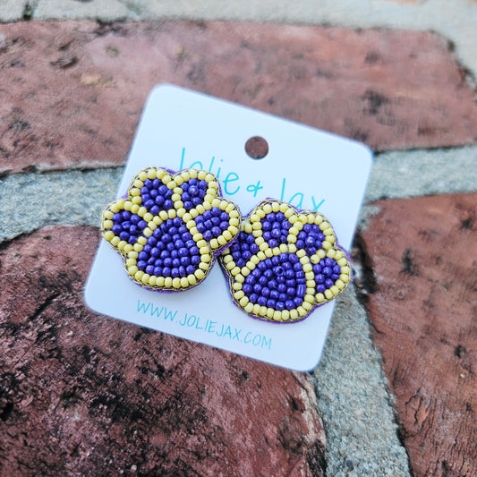 Paw Print Beaded Stud Earrings