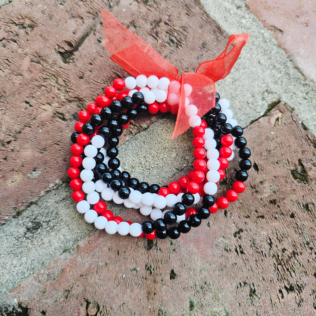 6pc Bracelets Red Black and White