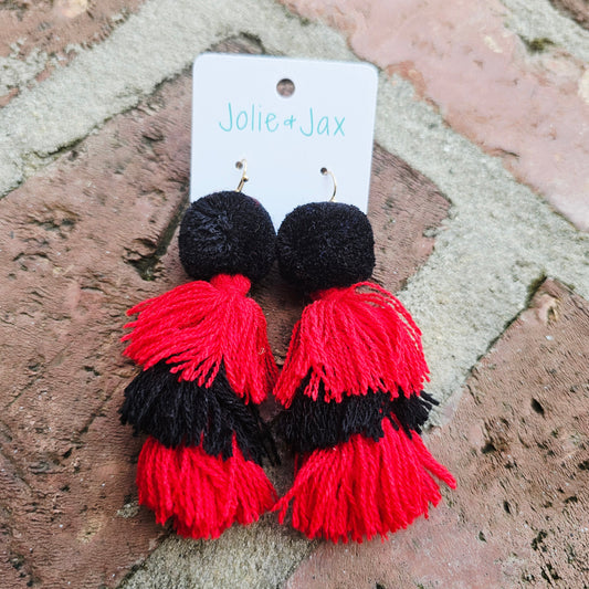 Red black tassel earrings bulldogs fonatinblaeu high school mnadeville louisiana