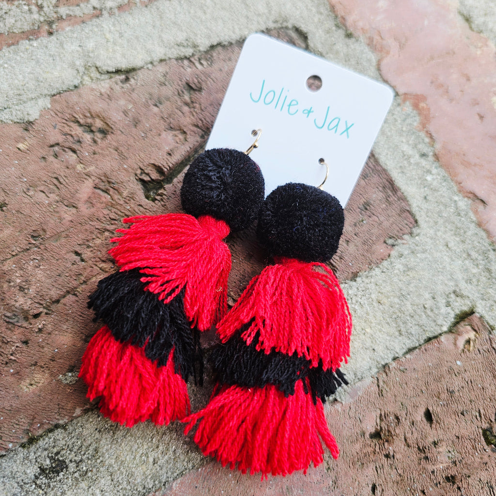 Red and Black Tassel Earrings