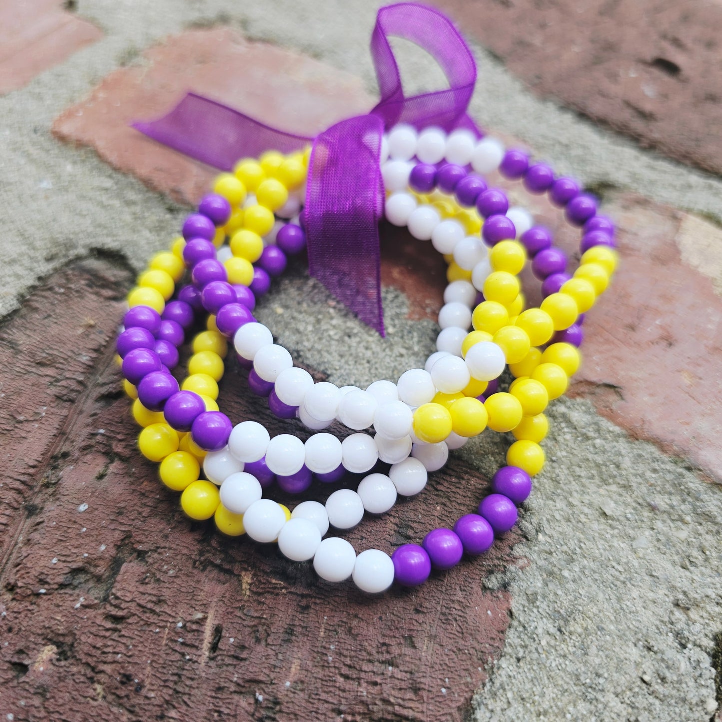 6pc Bracelets Set Purple Yellow White