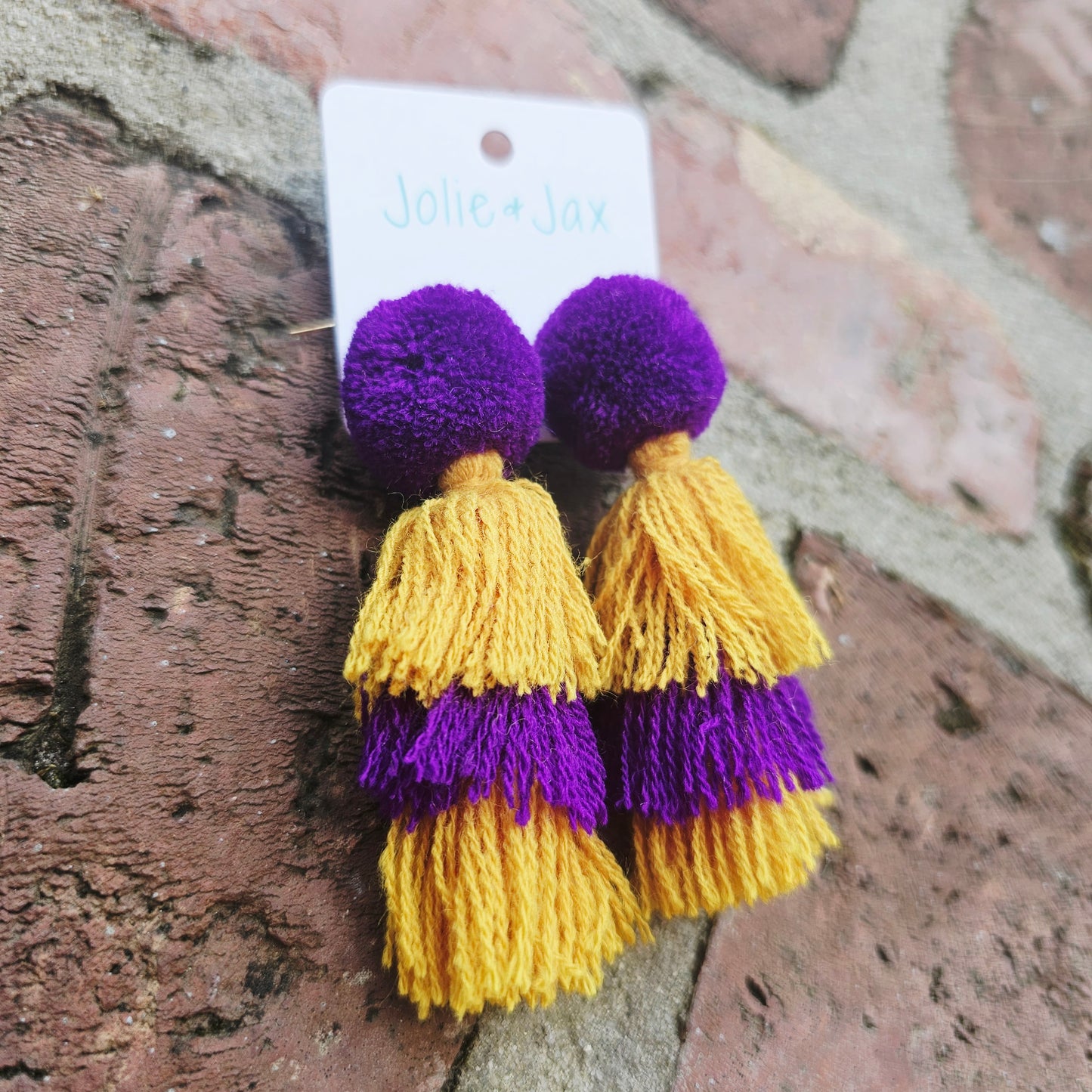 Purple and Gold Tassel Earrings