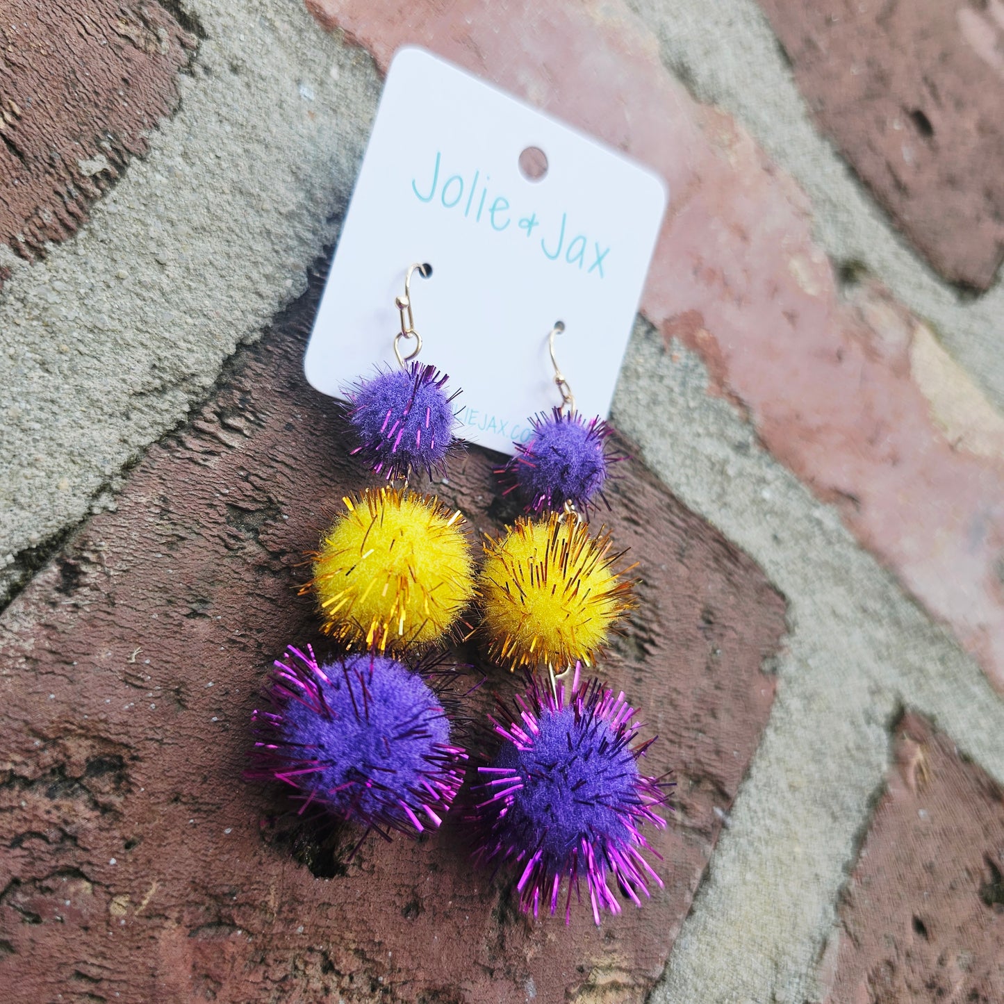 Purple and Gold Sparkle PomPom Earrings
