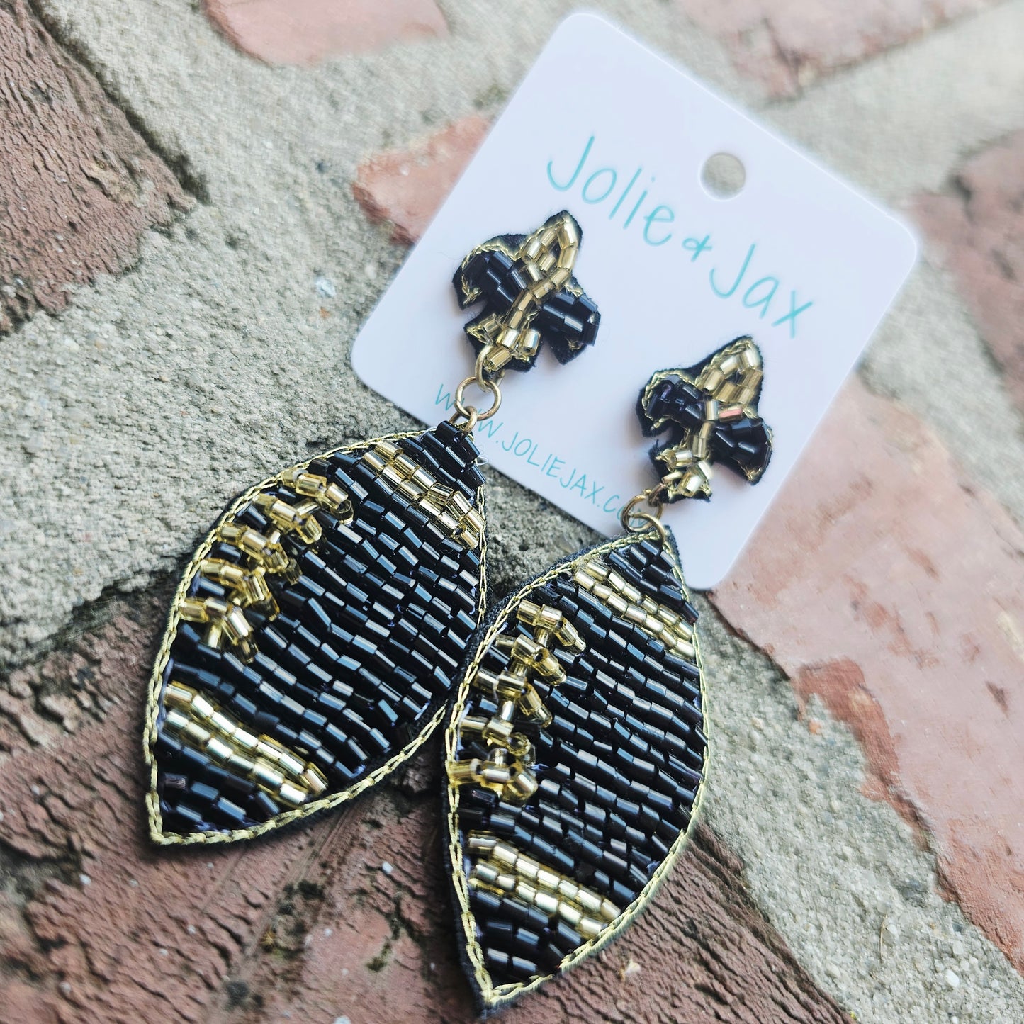 Black and Gold Football Beaded Earrings
