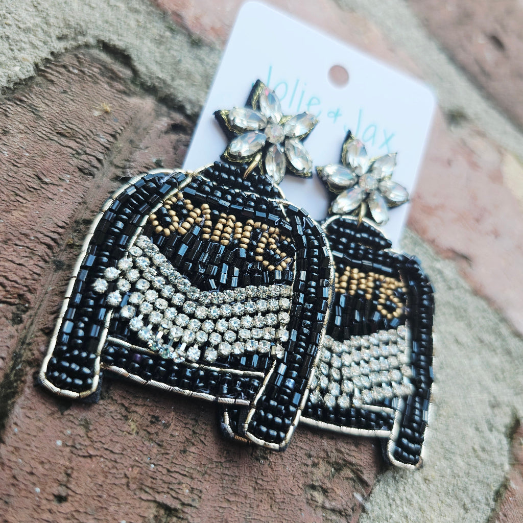 Black and Gold Beaded Jacket Earrings