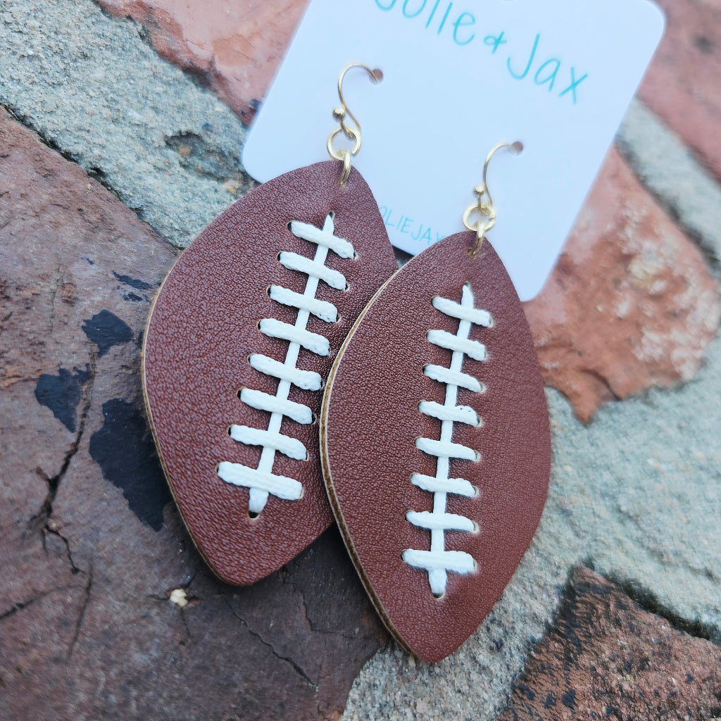 Leather Football Hook Earrings