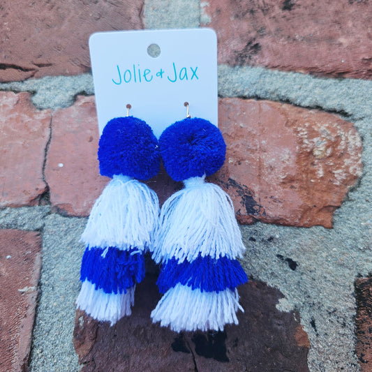 Blue white tassel earrings
