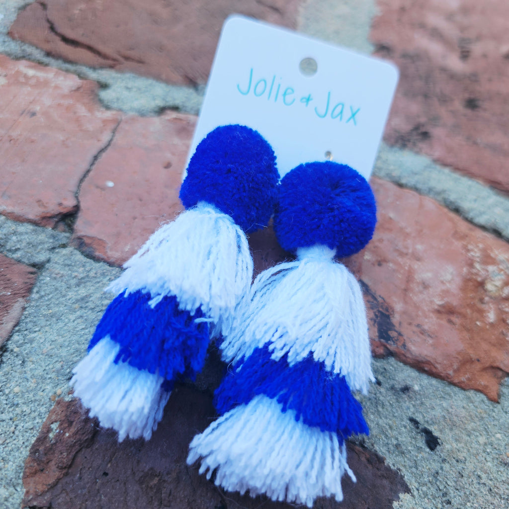 Blue and White Tassel Earrings