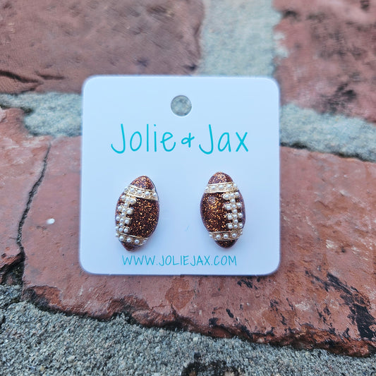 Football Stud Earrings enamel and pearl