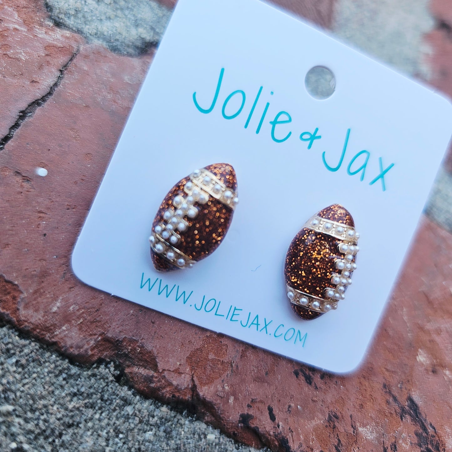 Football Stud Earrings enamel and pearl