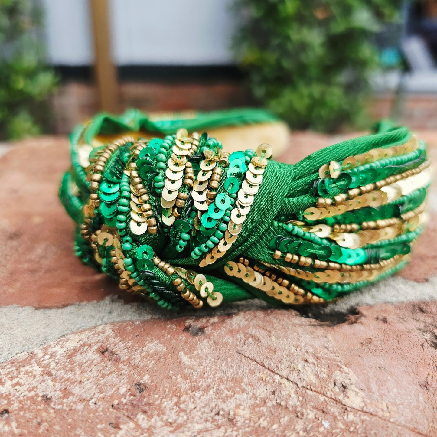 Green and Gold Sequin Beaded Headband
